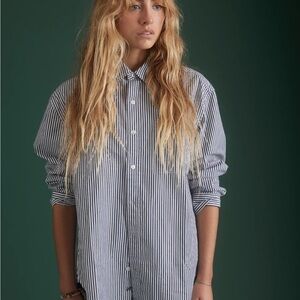 American Eagle Outfitters Blue and White Striped Button-Down Shirt